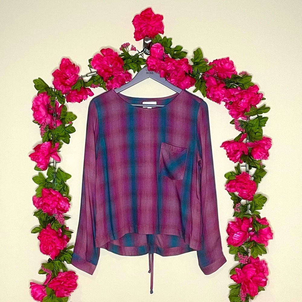 Anthropologie Cloth & Stone Plaid Back Braided Blouse